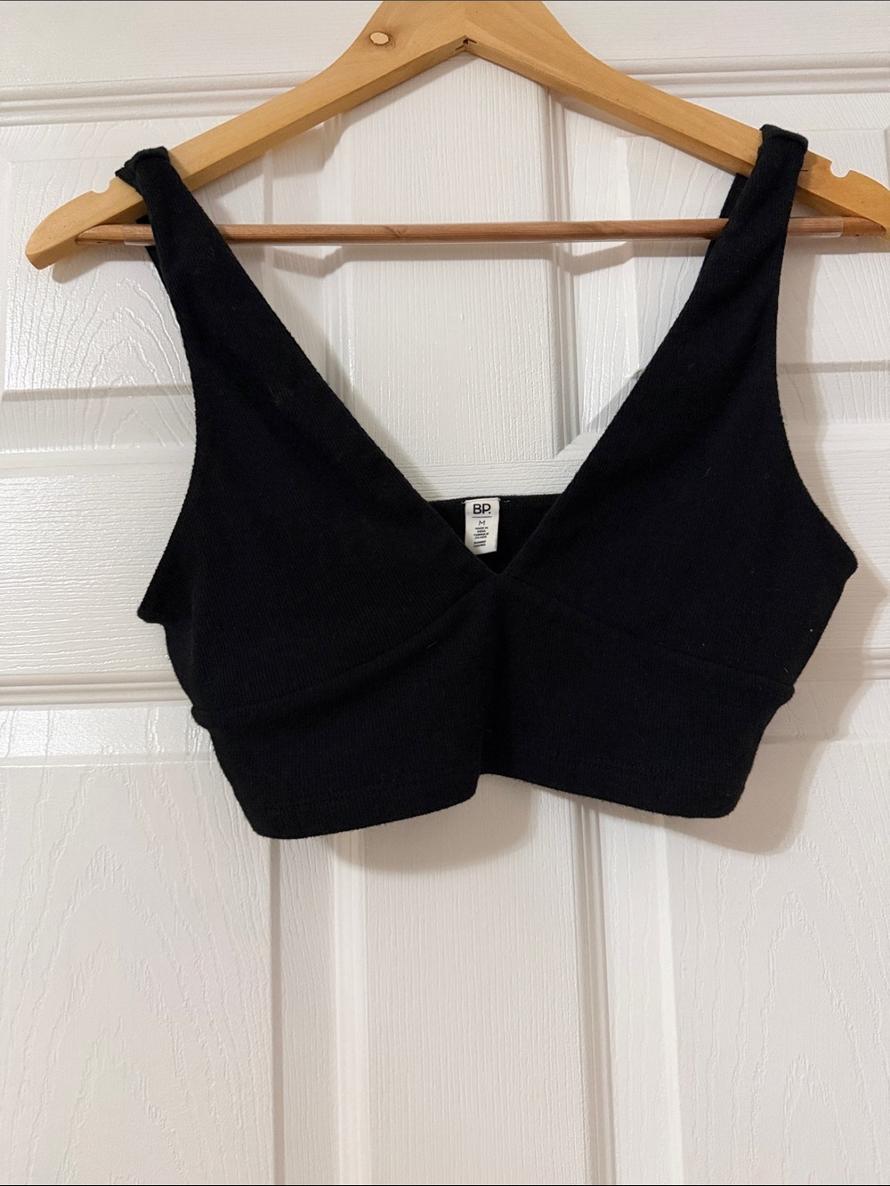 bp Black Ribbed V-Neck Crop Bralette